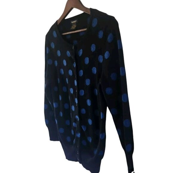 Philosophy Dane Lewis Cashmere Black Blue Polkadot Button Front Sweater Size M - Picture 5 of 7
